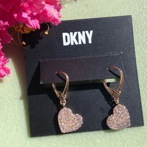 NWT | DKNY | Gold Crystal Heart Dangle Earrings